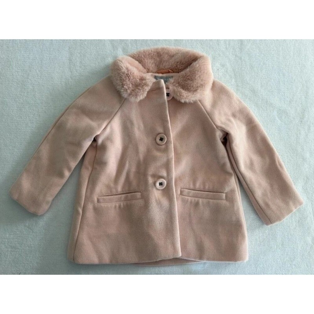 Tahari Girl Toddler Pink Dress Coat with Faux Fur Collar - Size 18M